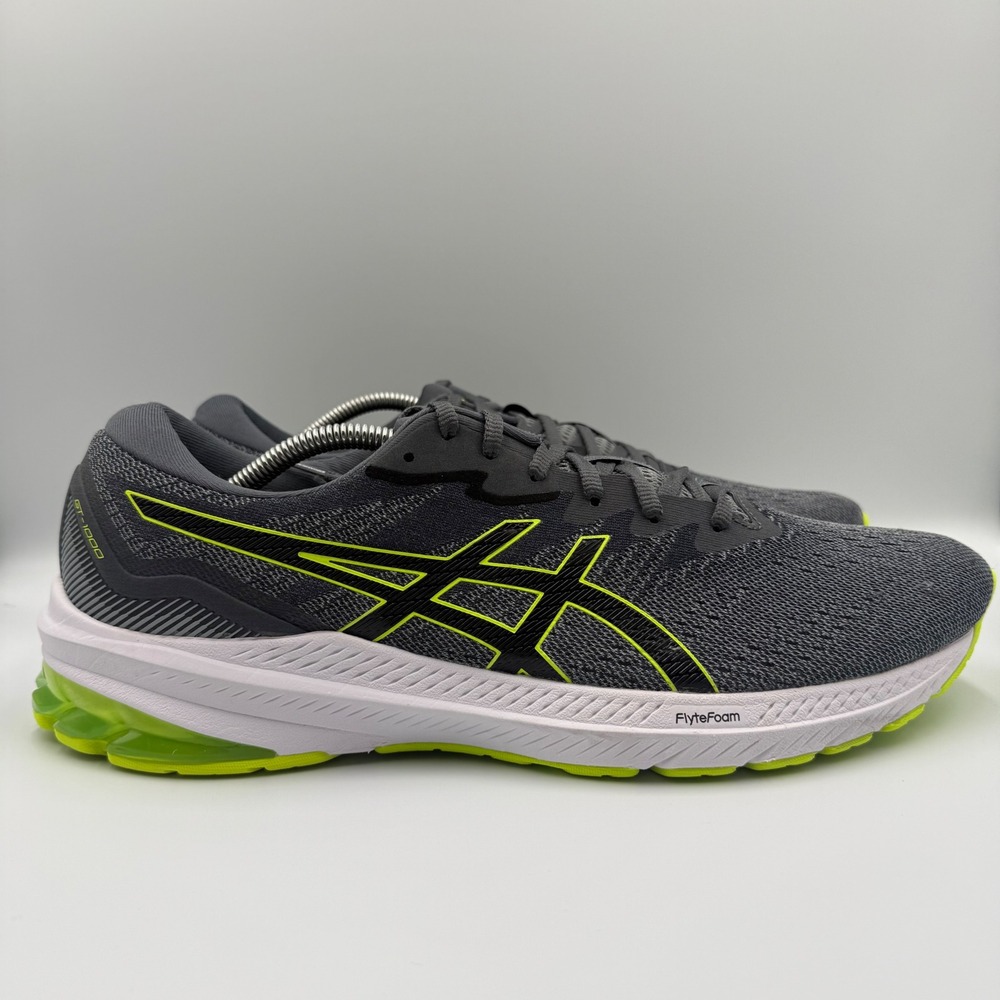 ASICS GT-1000 11 Gray White Green Running Shoes Sneakers Men's Size 13 1011B354